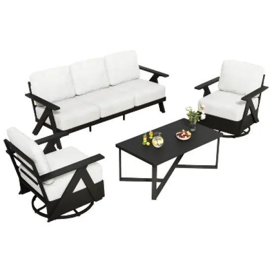YARDSIGHT 4-Piece Outdoor Patio  Conversation Set with Sofa, Armchairs & Coffee Table, Weather-Resistant Cushions for Backyard, Deck, Poolside image {9}