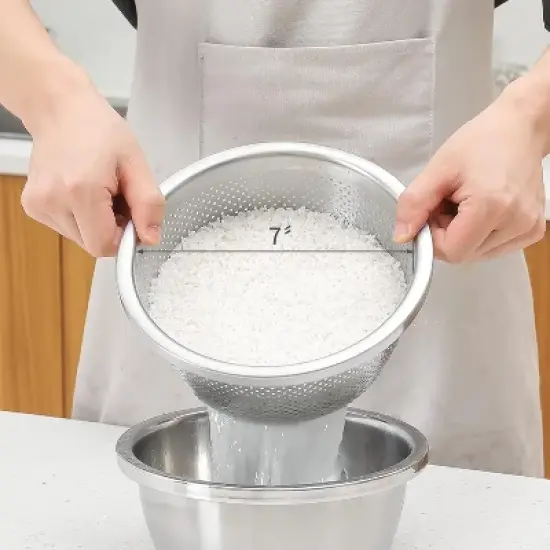 304 Stainless Steel Microporous Colander,2QT Large Capacity with Mixing Bowl For washing vegetables image {4}