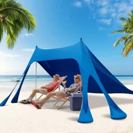 Costway 10 x 10 FT Beach Sunshade Canopy UPF50+ with Carry Bag &8 Sandbags &3 Shovels image {2}