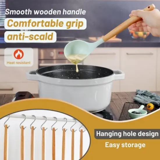 Itopfox 35-Piece Silicone Kitchen Utensil Set with Wooden Handles, Non-Stick Cooking Tools Including Spatula, Spoon, Turner, Tongs, Measuring Cups image {6}