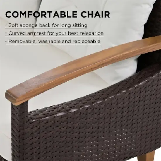 ELJGET 4PCS Patio Furniture Set Rattan Wicker Conversation Set with Wooden Coffee Table & Beige Cushions image {5}