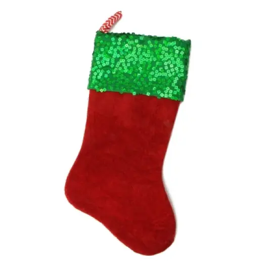 Northlight 19" Red and Green Chevron Sequin Christmas Stocking image {2}