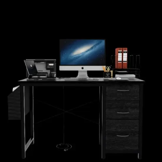 Lyngins Multi-Functional Computer Desk with 2 Outlets, 1 USB, 1 Type-C, 3 Fabric Drawers + Large Side Pocket, Gaming Desk/Office Desk for Home Office image {5}