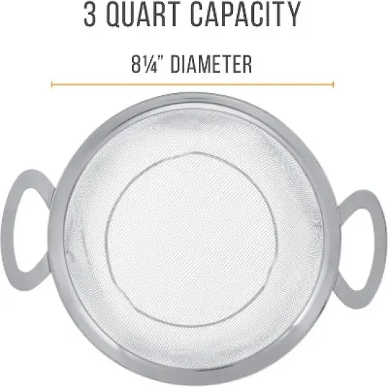Stainless Steel Colander Strainer Basket - 3-Quart Colander with Resting Feet & Handles - Wide Rim Sieve image {1}