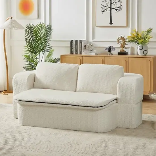 Modern 2-in-1 Sleeper Sofa with Included Cushion Blanket, Folding Sofa Bed for Living Room, Apartment, or Bedroom &ndash; The Pop Home image {9}