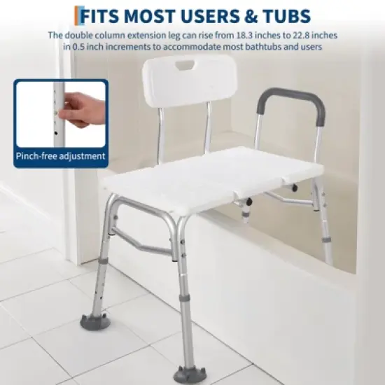 Tub Transfer Bench and Shower Chair with Non Slip Aluminum Body, Shower Chair with Backrest & Padded Armrest, Adjustable Seat Heigh image {5}