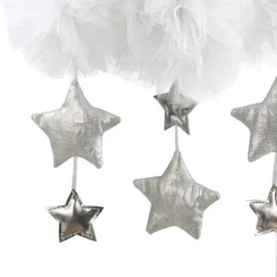Little Love By NoJo Tulle Cloud with Silver Metallic Stars Nursery Crib Musical Mobile - White image {1}