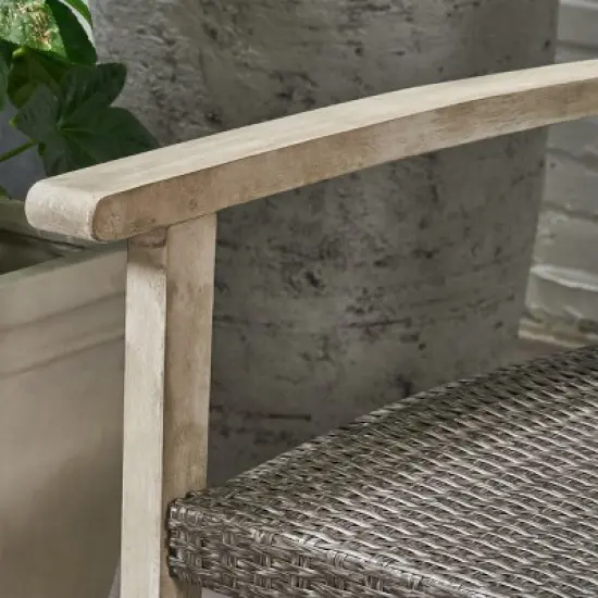 Christopher Knight Home Sewell Outdoor 85" Acacia Wood and Wicker 3 Seater Sofa image {5}