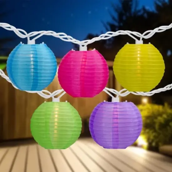 Northlight Paper Lantern Summer Patio Light Set - Multi-Color - 8.5' White Wire - 10ct image {1}