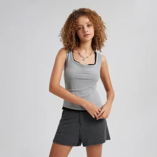 Women's 2pk Ruched Tank Top- Gray & Black image {2}