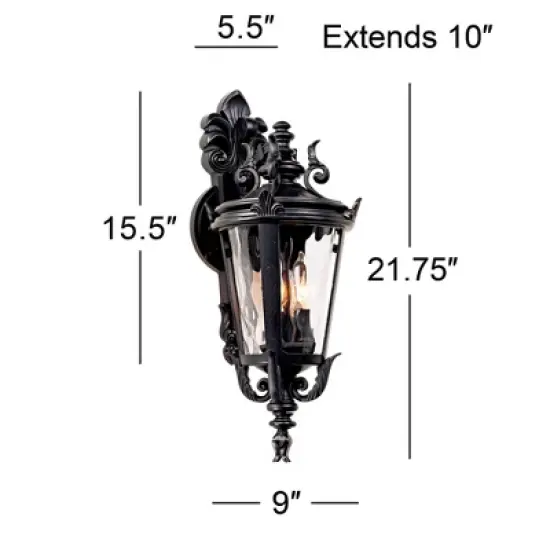 John Timberland Casa Marseille Vintage Rustic Outdoor Wall Light Fixture Textured Black Scroll 21 3/4" Clear Hammered Glass for Post Exterior Barn image {3}