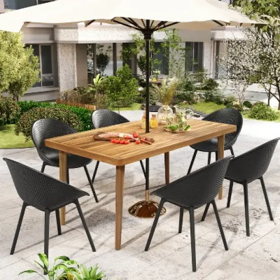 Christopher Knight Home Maya 7 Pieces Outdoor Acacia and Polypropelene Plastic Dining Set image {1}
