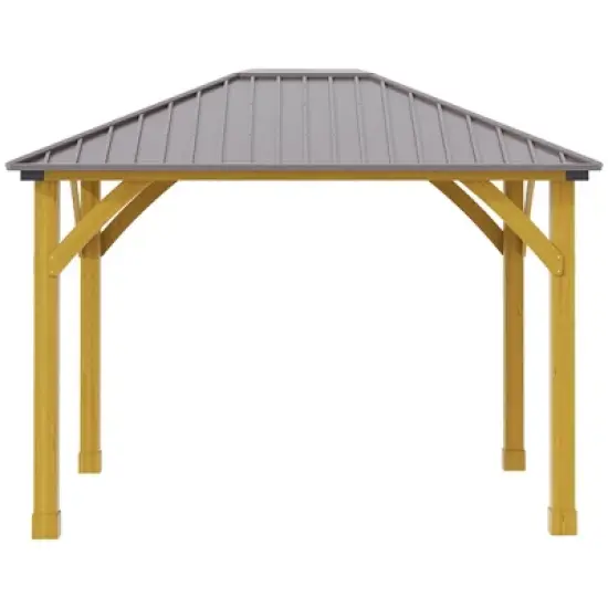 Outsunny 10x12 Galvanized Steel Gazebo with Wooden Frame, Permanent Metal Roof Gazebo Canopy for Garden, Patio, Backyard image {4}