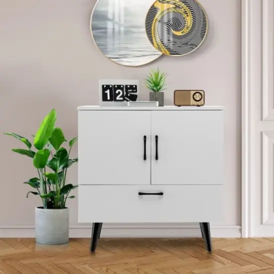 Costway Mid Century Storage Cabinet Accent Buffet Sideboard Entryway Kitchen White\ Brown image {8}