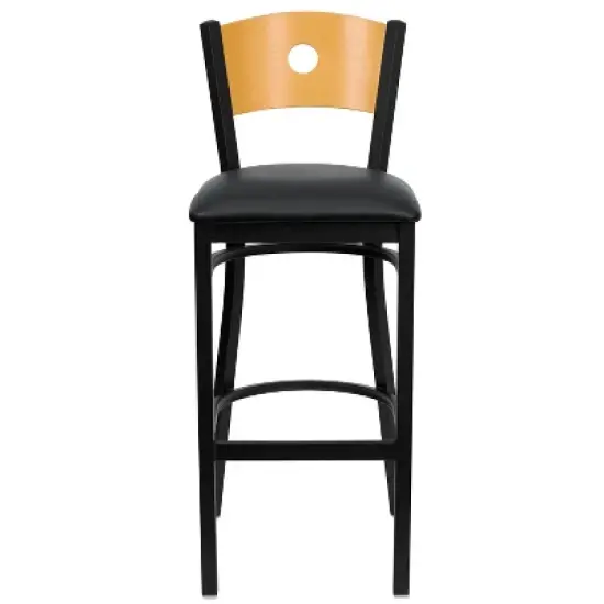 Emma and Oliver Wood Circle Back Black Metal Restaurant Dining Barstool image {4}