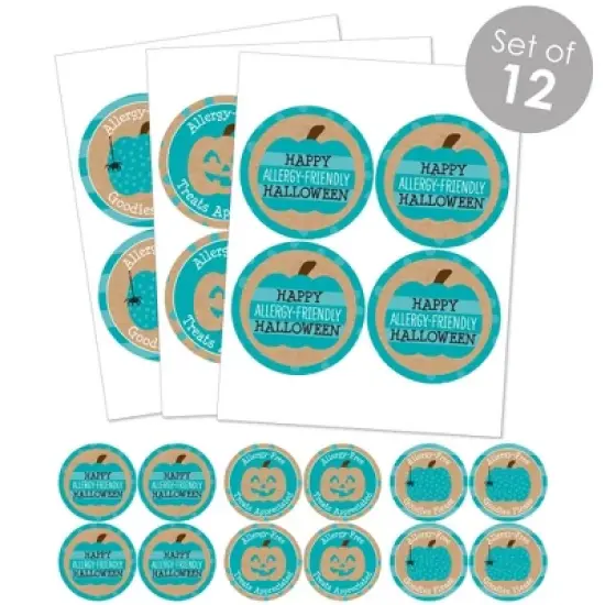 Big Dot of Happiness Teal Pumpkin - Halloween Allergy Friendly Trick or Trinket Name Tags - Party Badges Sticker Set of 12 image {1}