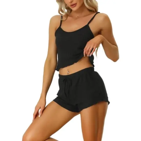 cheibear Womens Sleepwear Pajama Knit Spaghetti Strap Cami Tops Shorts Lounge Pj Set image {8}