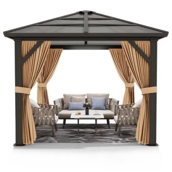 Garvee 10x10ft Gazebo, Hardtop Outdoor Canopy Permanent Gazebo with Netting and Curtains image {6}