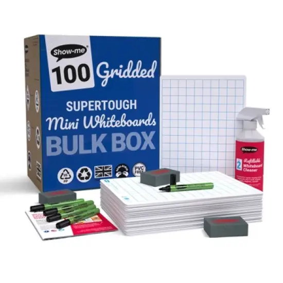 Show-me&reg; Bulk Box of 100 x A4 Gridded/Plain SUPERTOUGH Lapboards, with Pens, Erasers, Cleaner image {8}