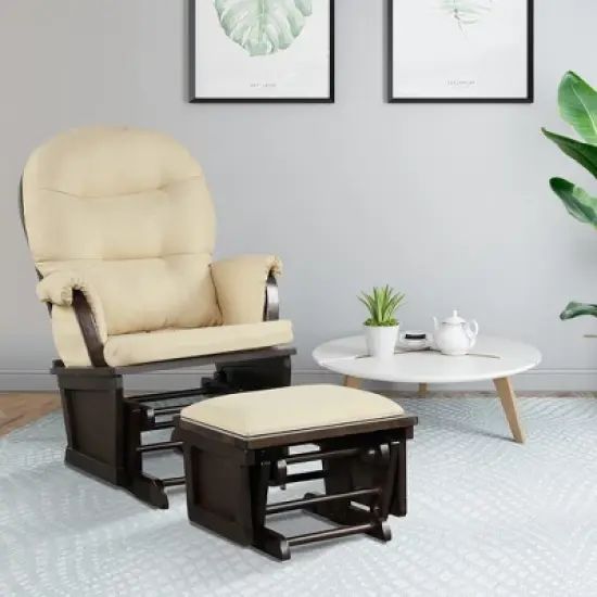 Costway Baby Nursery Relax  Rocker Rocking Chair Glider &Ottoman Set w/Cushion Light Grey\ Beige\Dark Grey image {1}