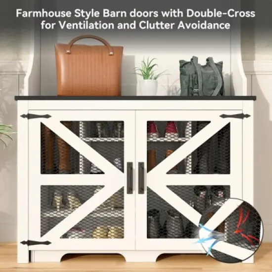 Buenhomino 4 in 1 Hall Tree Coat Rack Versatile Entryway Storage Bench Shoe Cabinet with 7 Hooks, Cubbies and Shelves,Antique White image {6}