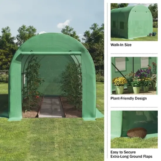 Walk In Greenhouse - 12ft x 7ft x 7ft Outdoor Green House with Vented Windows - Mesh-Reinforced Polyethylene Cover with Steel Frame by Home-Complete image {3}