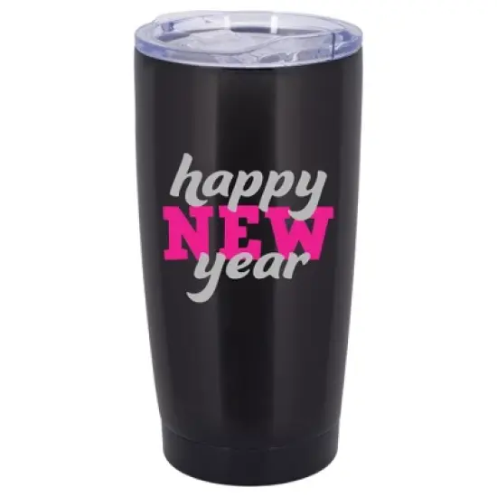 100 North 20 Ounce Stainless Steel On the Go Travel Tumbler With Push Top Lid, Happy New Year Black image {5}