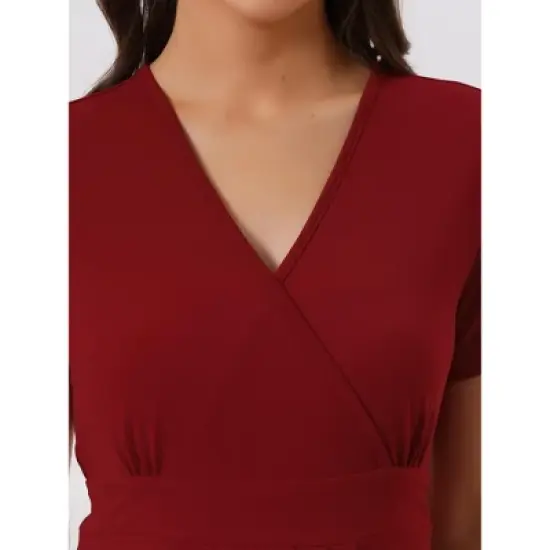 cheibear Womens Tie Back Casual V-Neck Maternity Short Sleeve Lounge Dress image {3}