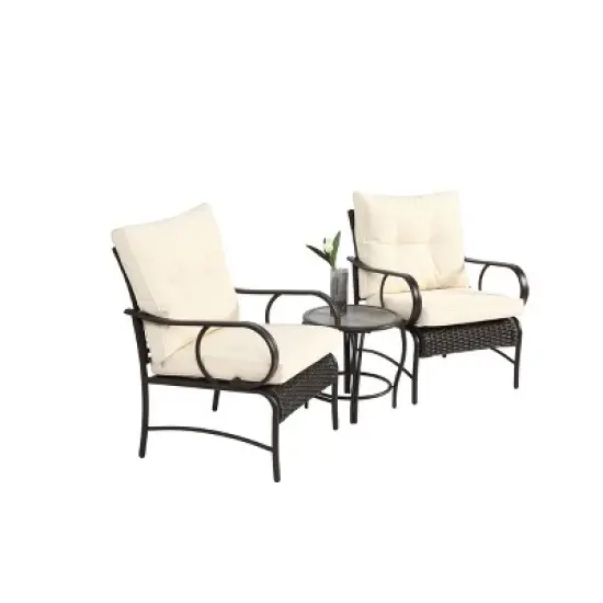 FIONECA 3-Piece Outdoor Wicker Patio Set &uml;C Modern Rattan Chairs & Coffee Table, Conversation Furniture for Garden, Porch, or Balcony image {5}