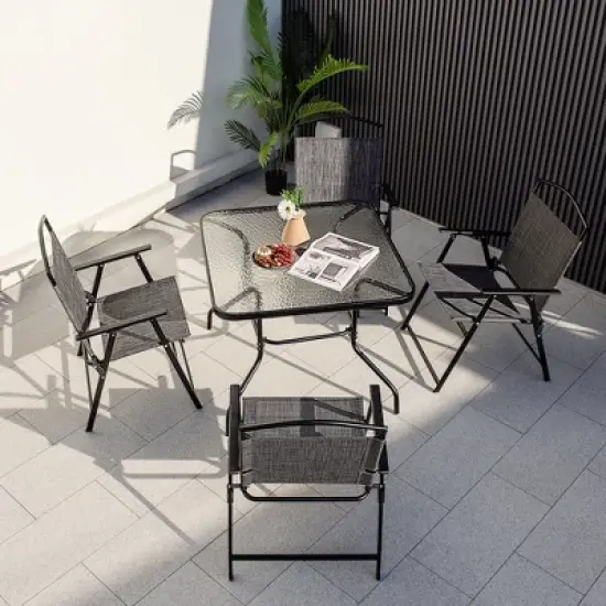 Costway 34 Inch Outdoor Dining Table Square Tempered Glass Table with 1.5" Umbrella Hole image {3}