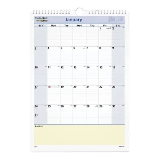 QuickNotes Wall Calendar, 12 x 17, White/Blue/Yellow Sheets, 12-Month (Jan to Dec): 2026 image {4}