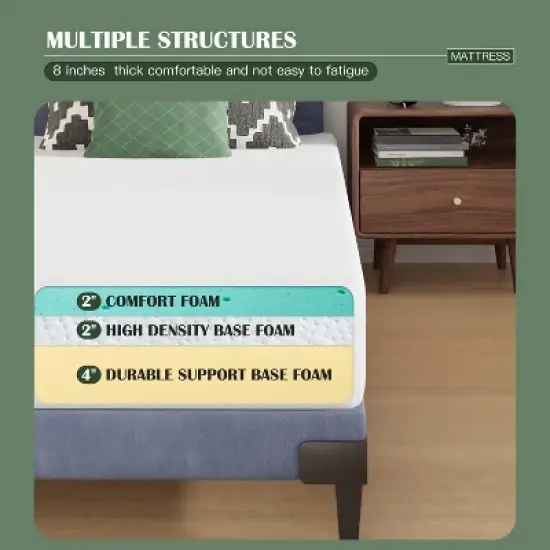 FDW Base Foam Mattress 8 Inch Mattress, CertiPUR-US Certified,Breathable Bed Mattress for Cooler Sleep Supportive,Removable Soft Cover,White image {2}