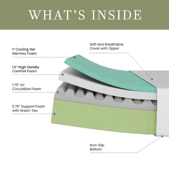 Merrick Lane Memory Foam Mattress in a Box with 4 Layers, Green Tea-Infused Foam, Air Circulation Foam, Cooling Gel, CertiPUR-US Certified Foam image {11}