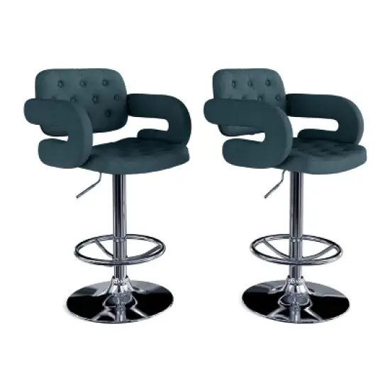 Set of 2 Adjustable Tufted Fabric Barstool with Armrests - CorLiving image {10}