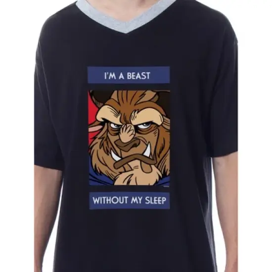 Disney Mens' Beauty and the Beast Without My Sleep Pajama Dress Shirt Black image {1}