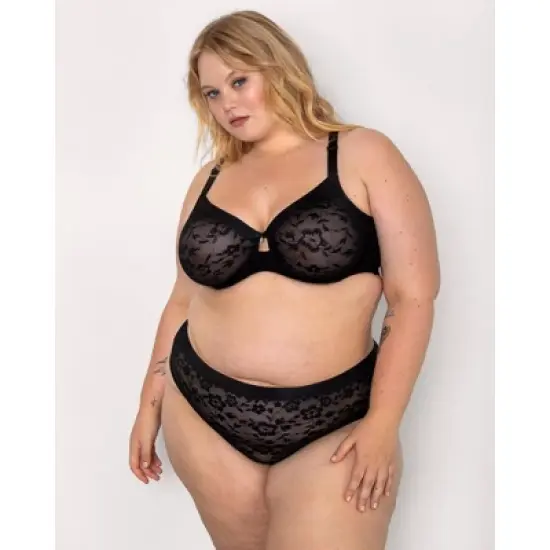 Curvy Couture Women's Plus Size No-Show Lace High Cut Brief Panty image {5}