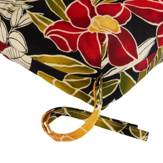 Aloha Black Floral Outdoor Bench Cushion - Kensington Garden image {3}