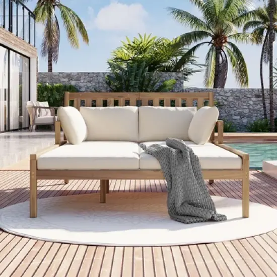 Syemin Patio Chaise Lounges, Outdoor Patio Daybed, Comfy Seat Cushion, Sofa Furniture, for Backyard, Swimming Pool, White, 76"*51.6"*34.6" image {2}