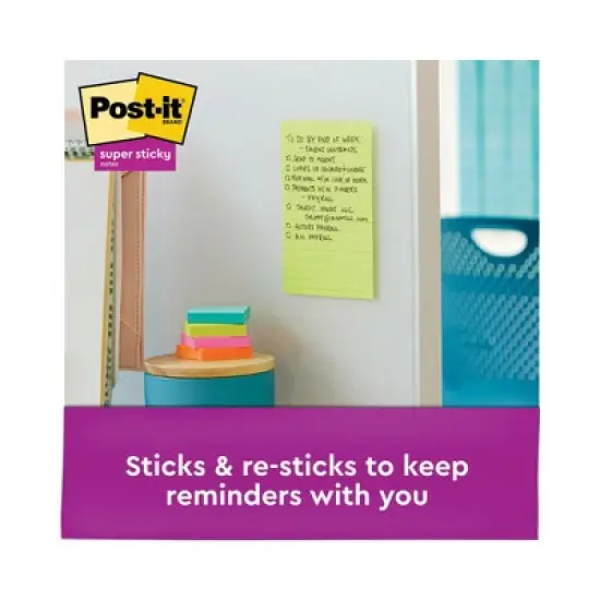 Post-it Notes Super Sticky Pads in Energy Boost Collection Colors, Note Ruled, 5" x 8", 45 Sheets/Pad, 4 Pads/Pack image {2}