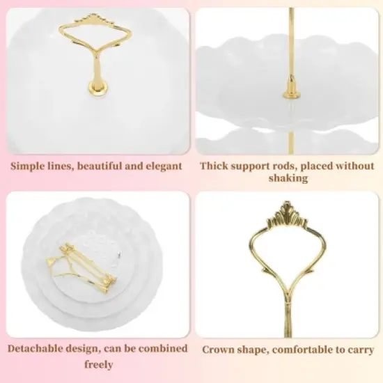 Unique Bargains 3 Tier Dessert Cupcake Stand Round Cup Cake Holder Tower White Gold Tone image {2}