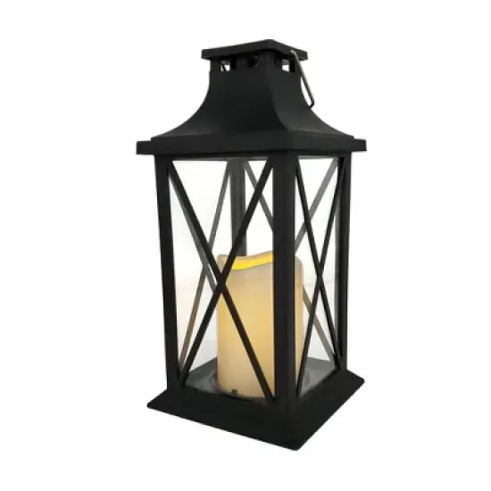 LumaBase Solar-Powered Lantern with LED Candle &ndash; Crisscross image {5}