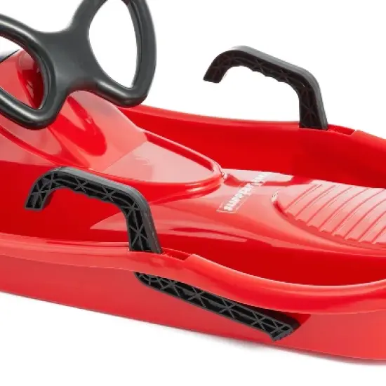 Slippery Racer Downhill Derby Flexible Kids Toddler Plastic Toboggan Steerable Plastic Snow Sled with Built-In Brakes and Steering Wheel, Blue image {3}