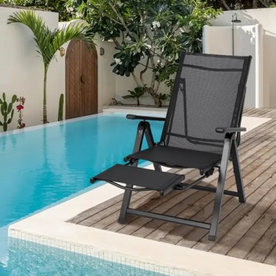 Outdoor Folding Patio Chairs with Armrests, Retractable Footrest, Weather Resistant, Durable Lounge Chair, Comfortable Outdoor Chair image {7}