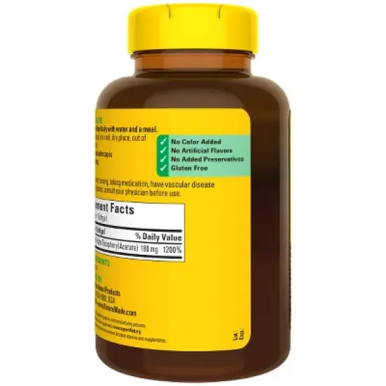 Nature Made Vitamin E 180 mg (400 IU) dl-Alpha, Dietary Supplement for Antioxidant Support, 300 Softgels, 300 Day Supply image {6}