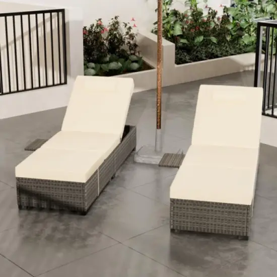 Garvee Outdoor PE Wicker Chaise Lounge Chairs Set of 2 Patio Brown Rattan Reclining Chair Adjustable Backrest Pool Sunbathing Recliners image {9}