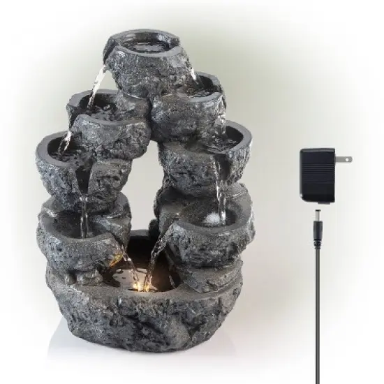 14" Multi Tiered Cascading LED Fountain Gray - Alpine Corporation image {4}