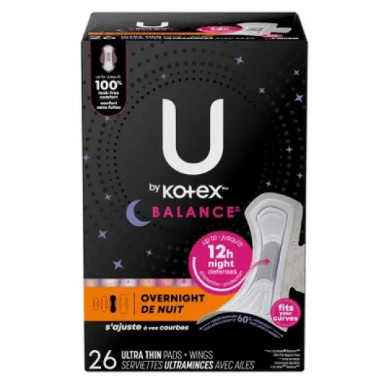 U by Kotex Balance Ultra-Thin Overnight Pads with Wings - Unscented image {1}