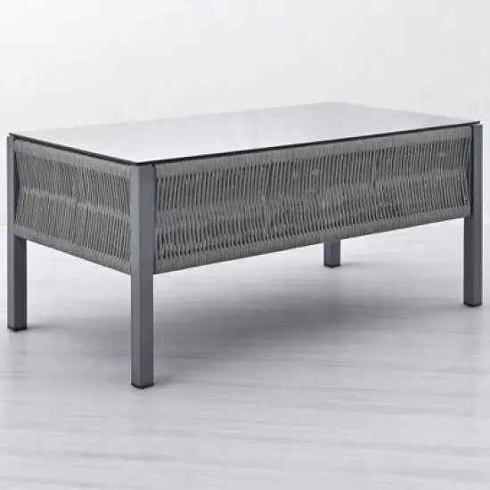 4-Piece Boho Patio Furniture Set with Handmade Rope Weave, Metal Frame, Tempered Glass Table, and Thick Cushions image {3}