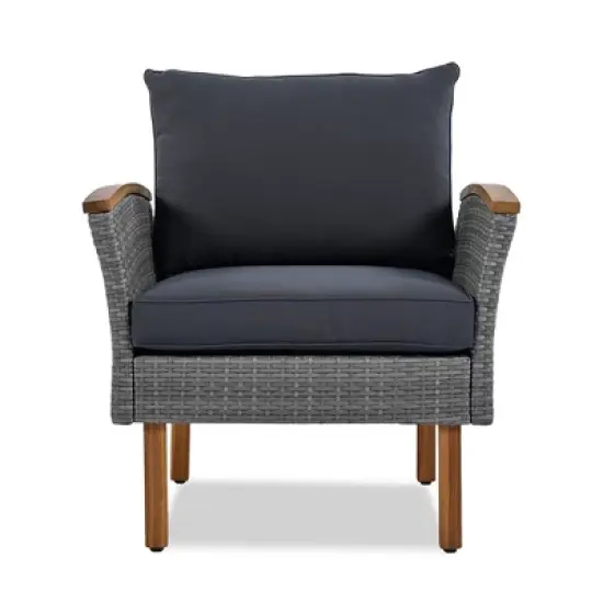 FIONECA 9-Piece PE Rattan Patio Furniture Set with Acacia Wood Legs & Tabletop, Sectional Sofa Set with Cushions & Coffee Table, Gray image {10}