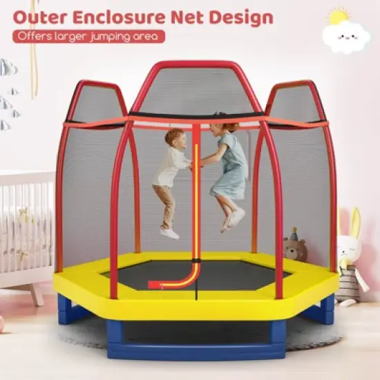 Infans 7FT Kids Trampoline with Safety Enclosure Net Spring Pad & Jumping Mat for Kids image {3}